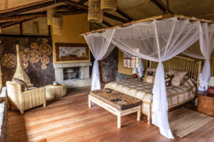 Photograph showing the interior of one of the bedrooms at Mount Gahinga Lodge in Mgahinga Gorilla National Park in Uganda Western Region