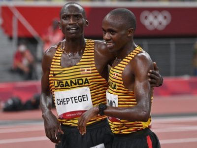 Joshua Cheptegei and Jacob Kiplimo win silver Second place medal and bronze Sports medal respectively in the 10000 metre race at the Tokyo Olympics 2021 Photography by The Timeline 256