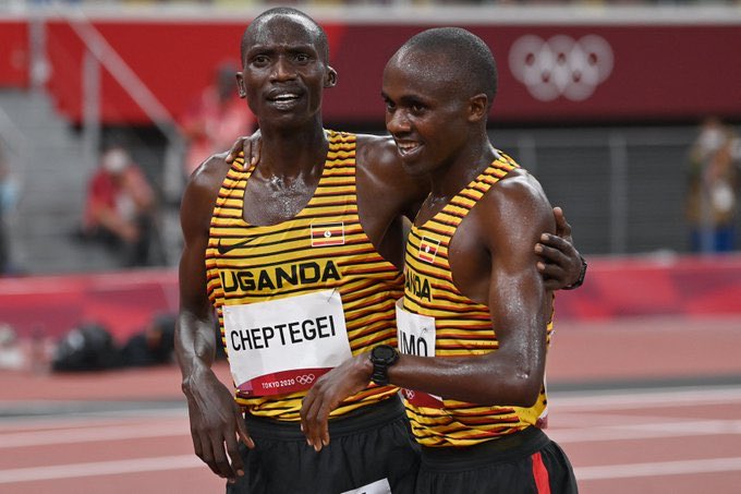 Joshua Cheptegei and Jacob Kiplimo win silver Second place medal and bronze Sports medal respectively in the 10000 metre race at the Tokyo Olympics 2021 Photography by The Timeline 256