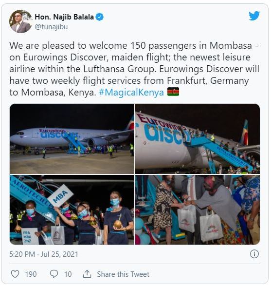 Kenya Tourism Minister Hon Najib Balala on Eurowings Discover launches with first flight to Zanzibar via Mombasa.JPG