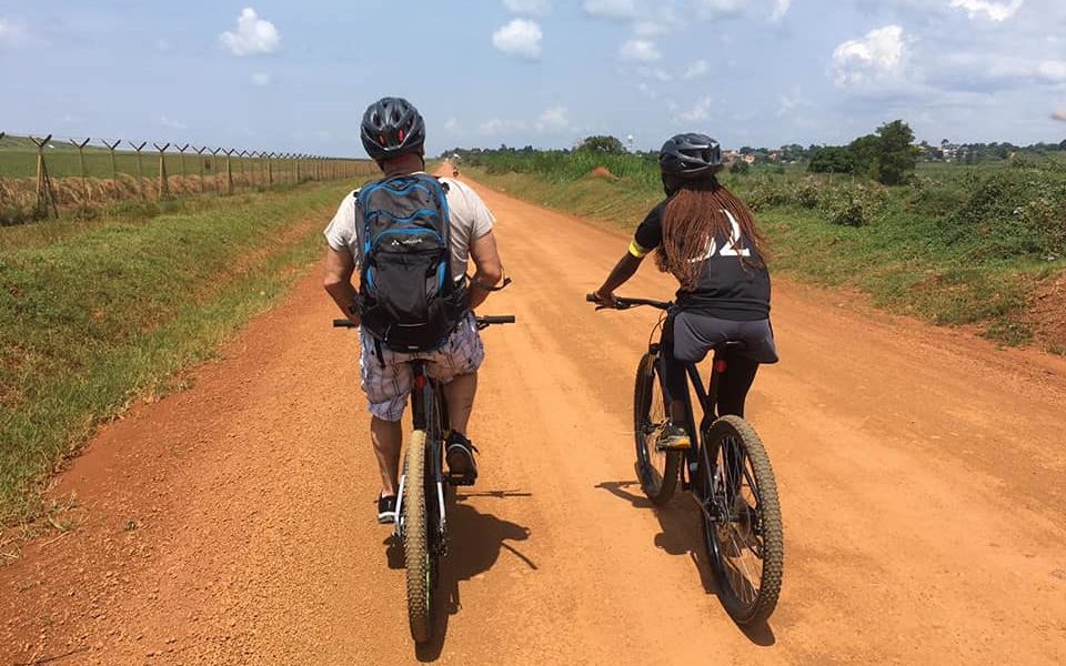 Photograph of clients taken during a Guided bike trip in Entebbe