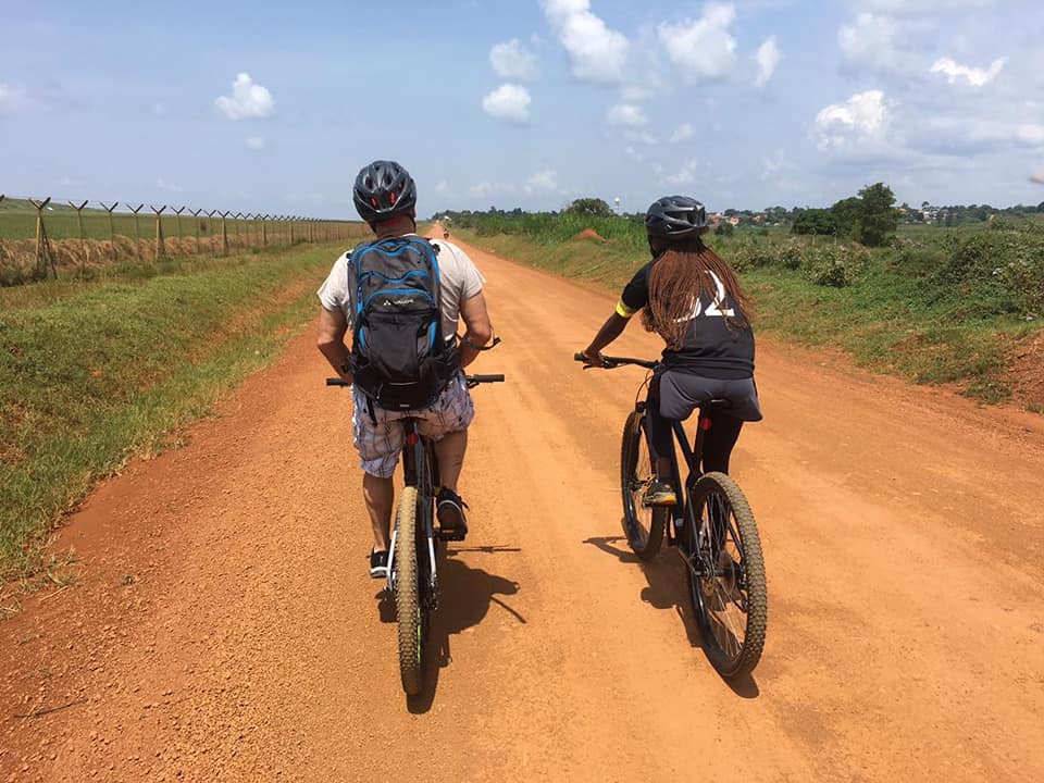 Guided bike trip in Entebbe clients on day cycling tours by Bike2Go Entebbe 3