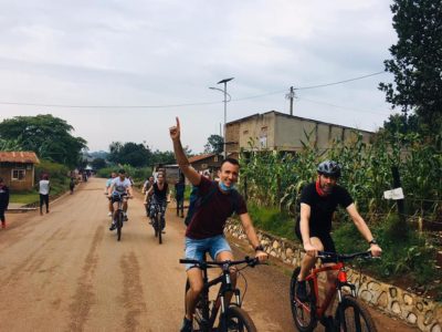 Guided bike trip in Entebbe clients on day cycling tours by Bike2Go Entebbe