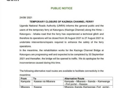 Temporary closure of kazinga channel ferry UNRA