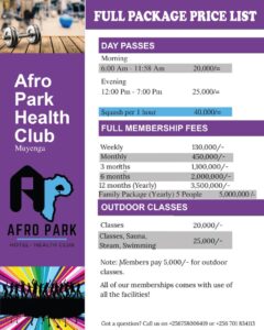 Afro Park Hotel Muyenga Kampala Uganda Health Club Membership Rates 2023