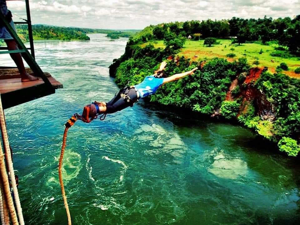 foreign visitor taking bungee jump at the Nile in Jinja Uganda photo by Visit Jinja City