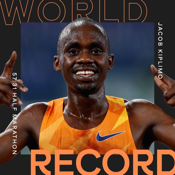 Ugandas Jacob Kiplimo breaks the mens half marathon world record