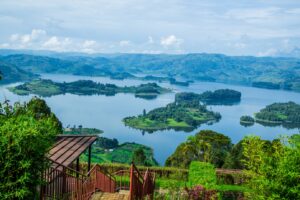 Aerial photograph of Lake Bunyonyi taken during a trip to Kabale in South Western Uganda