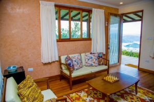 Timber Cottage Living Room Photo Arcadia Hotel Lake Bunyonyi Kabale Uganda Western Region