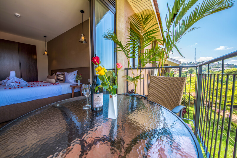 Bedroom photo showing the honeymoon package at Speke Apartments Kitante Kampala central region