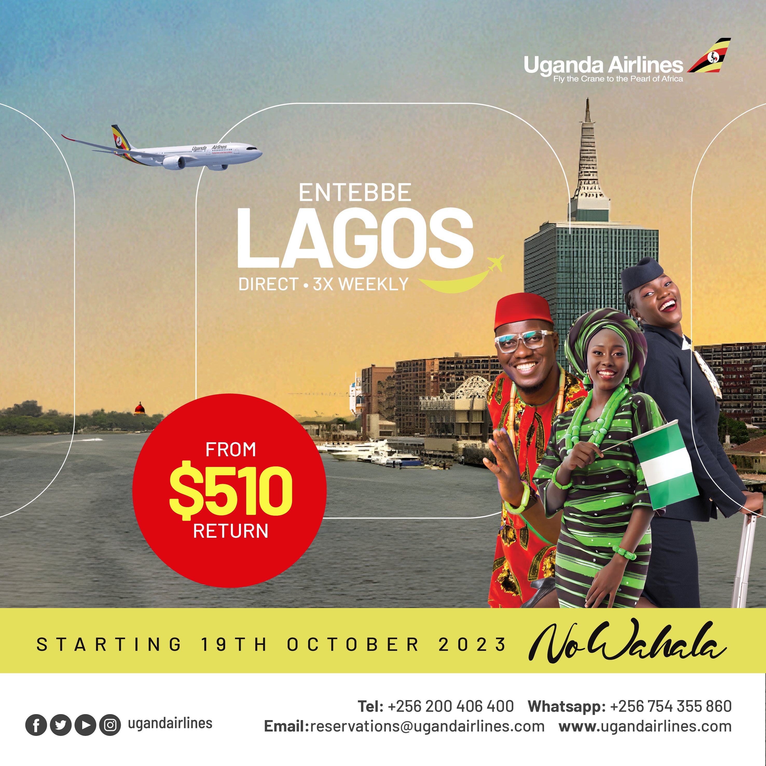 New Entebbe Uganda to Lagos Nigeria Flight on Uganda Airlines