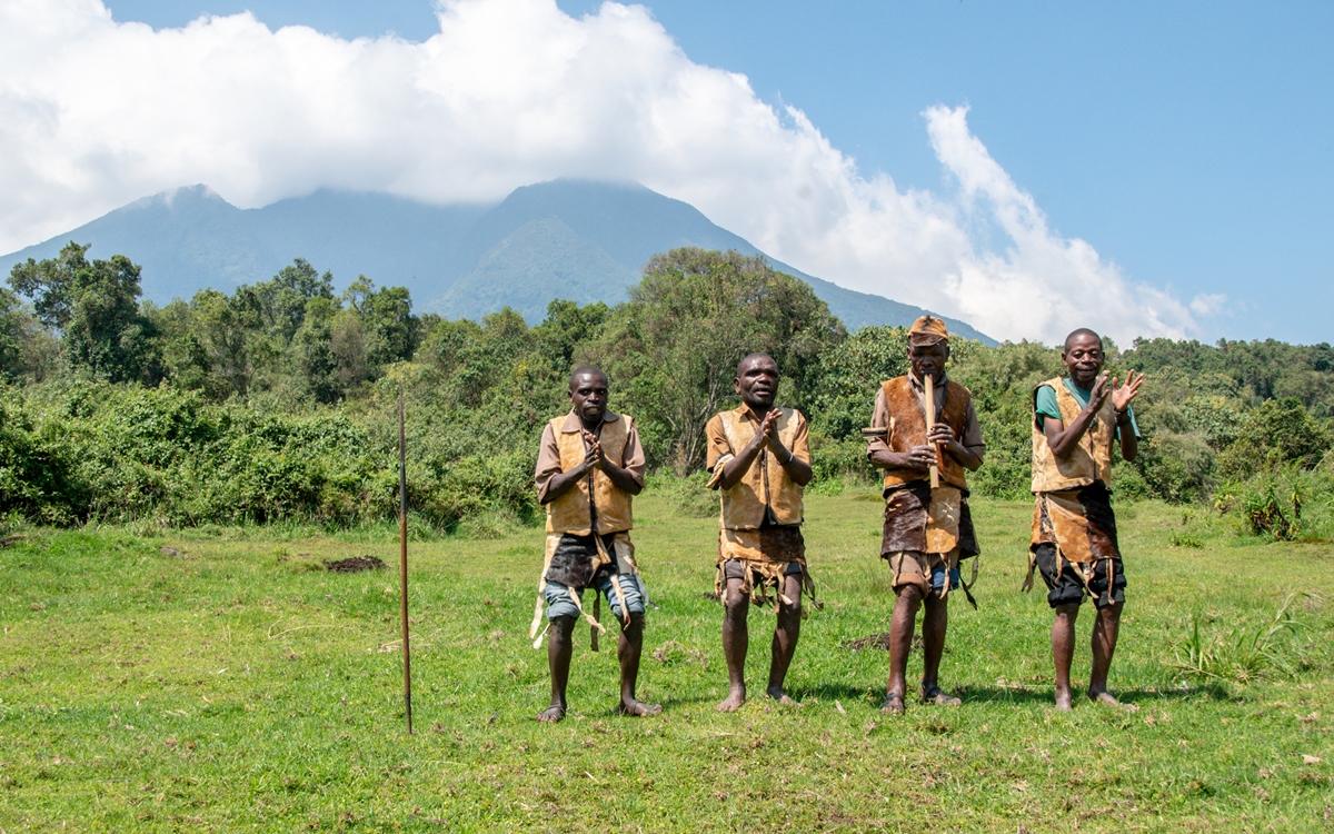 A photograph of Batwa (pigmy) indigenous people encountered during the Batwa Trail Experience in Mgahinga Gorilla National Park in South-Western Uganda.
