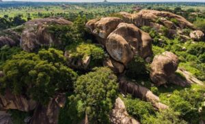 Photograph showing an aerial view of the Nyero Rock Paintings site located in Kumi district in Eastern Uganda
