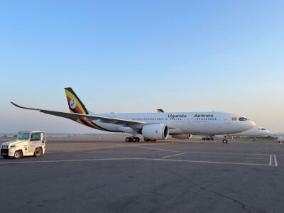 A photograph of an aeroplane taken during an Entebbe International Airport tour in Entebbe, Uganda