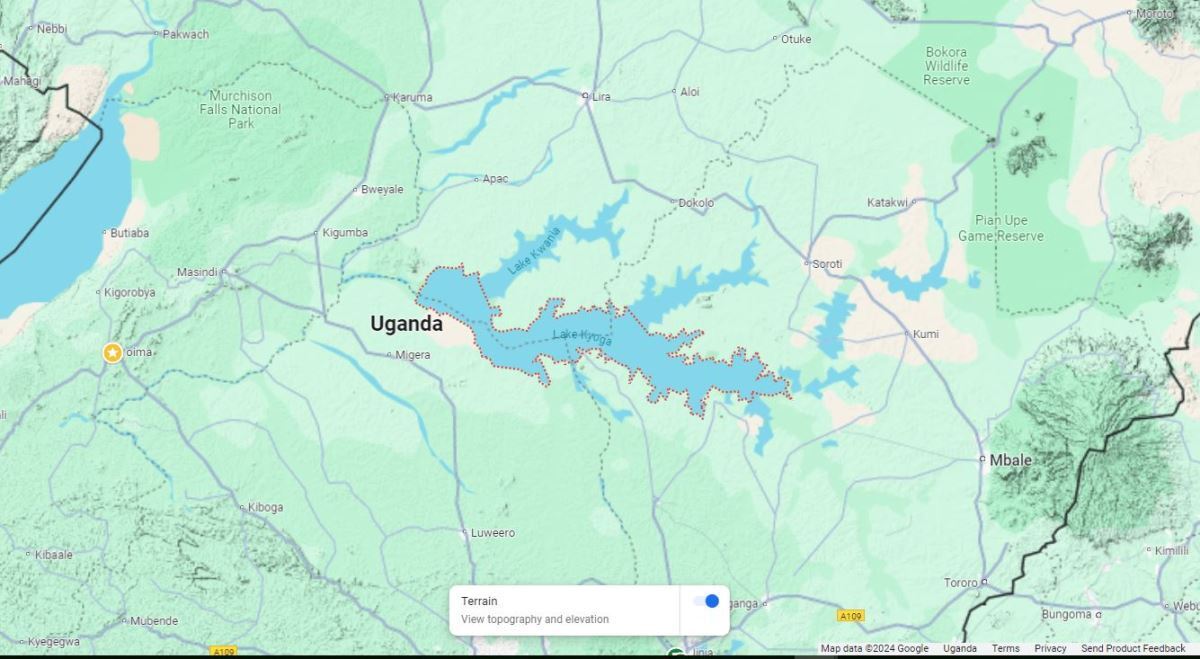 A photograph of a map showing the Fish Landing Sites on Lake Kyoga Uganda