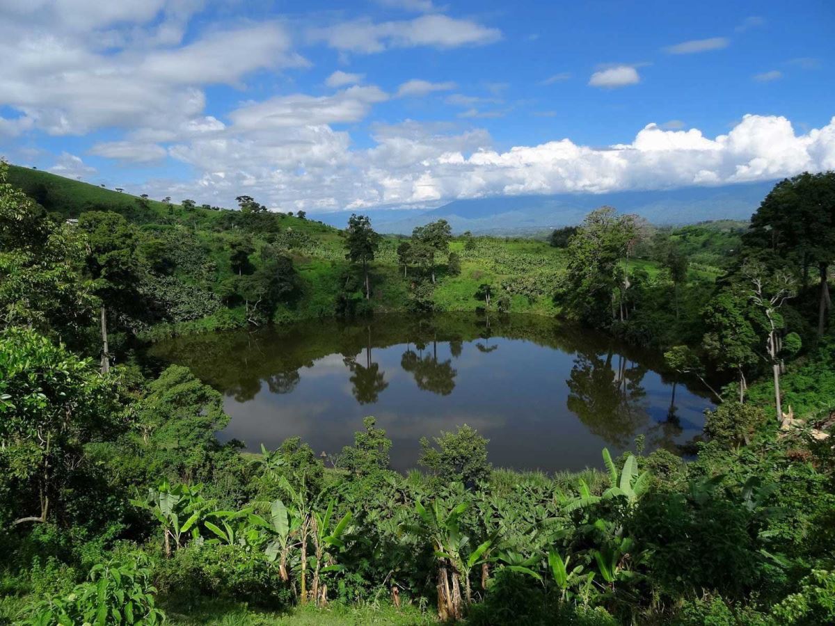 A photograph of one of Lake Nkuruba taken during a hiking tour in Ndali Kasenda Crater Area in Western Uganda.