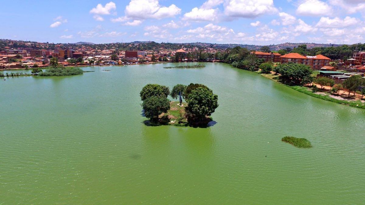 A photograph of the Kabaka's Lake taken during a Kampala City tour in Central Uganda