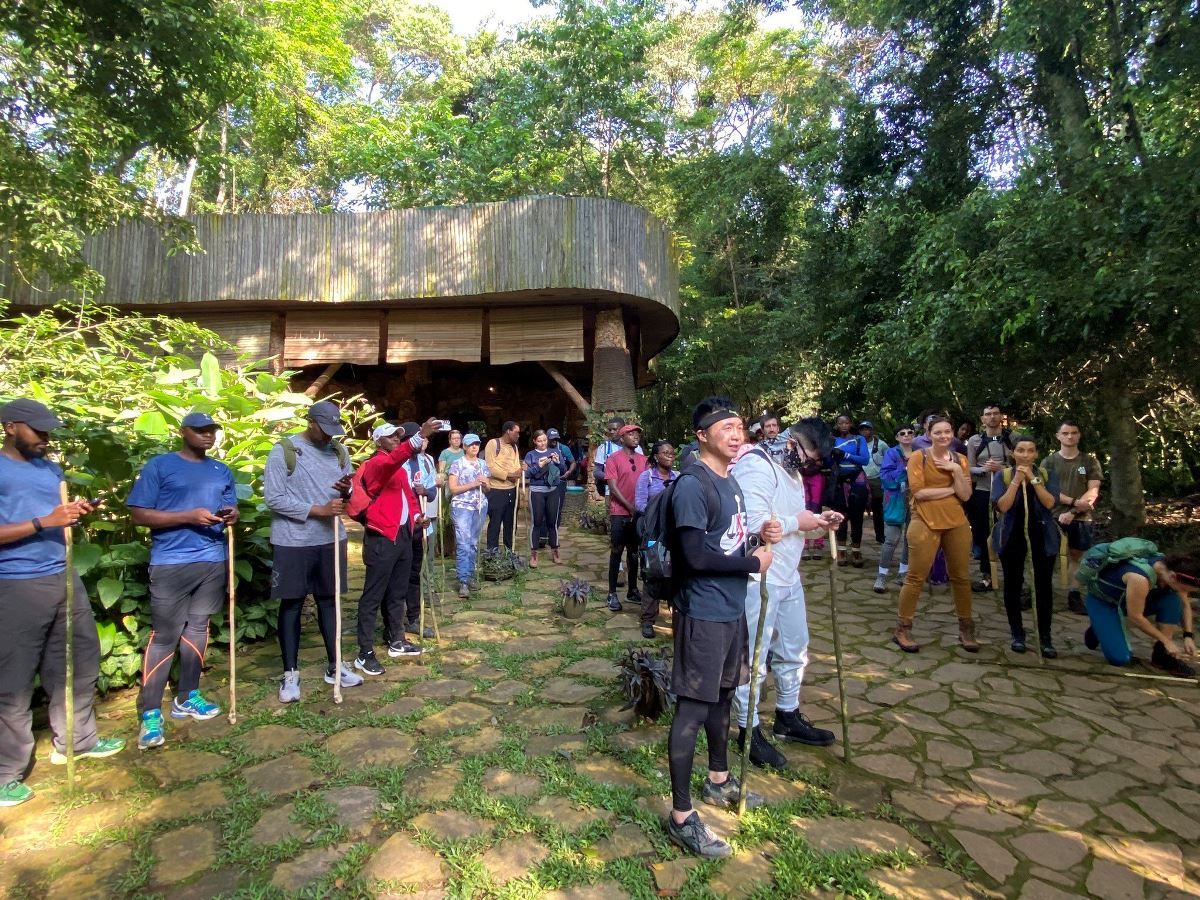 A photograph of tourists getting ready for a nature walking tour in the Mabira Forest in Buikwe District in Central Uganda