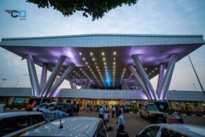 A photograph showing the main entrance at Entebbe International Airport taken during an Entebbe International Airport tour in Entebbe, Uganda