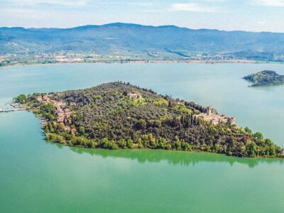 A photograph of the aeral view of Buvuma Island in Lake Victoria in Entebbe, Uganda