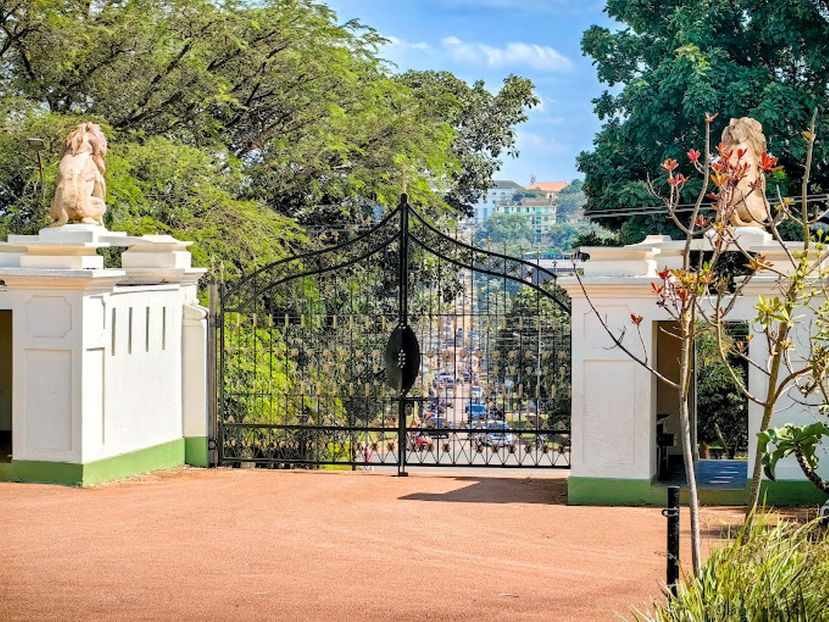 A photograph of the gate that leads into the Kabaka's Palace taken during a Kampala City tour in Central Uganda