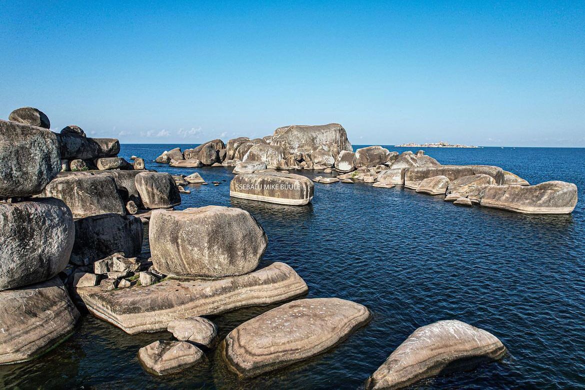 A photograph of the rocks taken during a Dolwe Island tour on the North-Eastern region of Lake Victoria, Uganda.