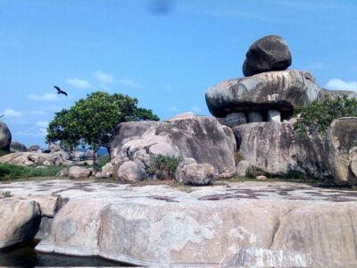 A photograph of the rocks taken during a Dolwe Island tour on the North-Eastern region of Lake Victoria, Uganda.