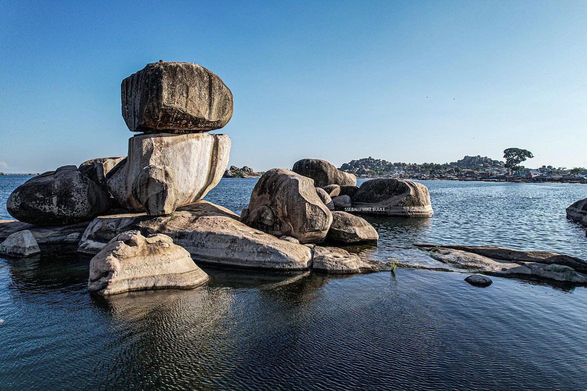 A photograph of the rocks taken during a Dolwe Island tour on the North-Eastern region of Lake Victoria, Uganda.