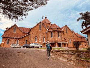 A photograph of tourist heading to Namirembe Cathedral in Kampala, Central Uganda