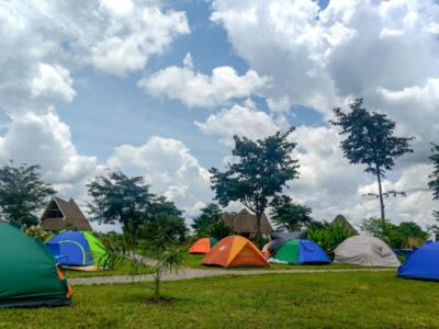 A photograph of tourists' camp setting taken in Kaynela Farms Ltd in Kayunga District, Uganda.