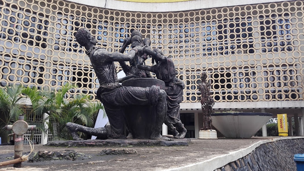 A photograph of the Uganda National Cultural Centre in Kampala, Uganda.