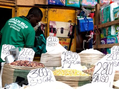 A photograph of a retail shop taken from Owino Market in Kampala, Uganda.