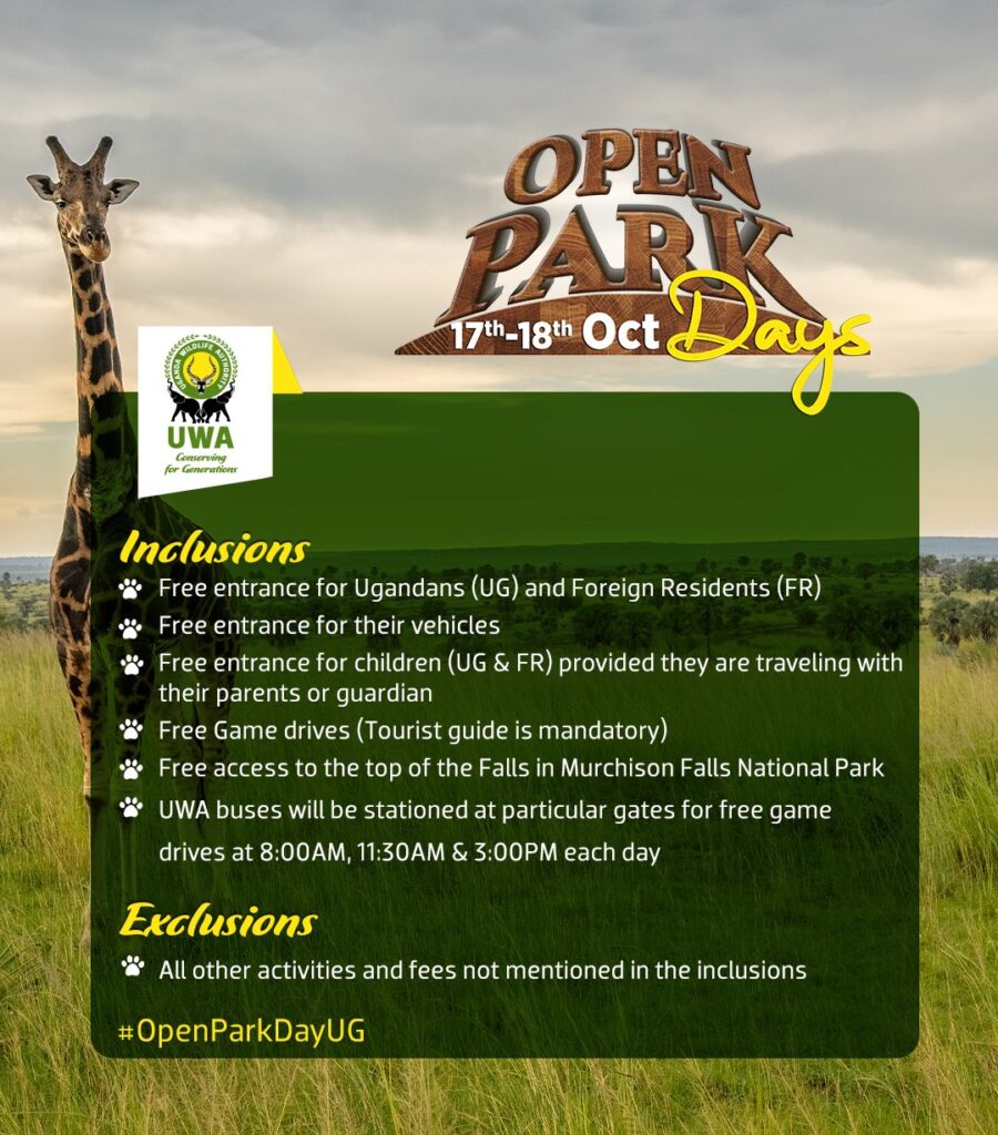 Uganda Wildlife Authority Open Park Day Uganda 2024 Inititive Free Park Entry Inclusion and Exlusion Poster