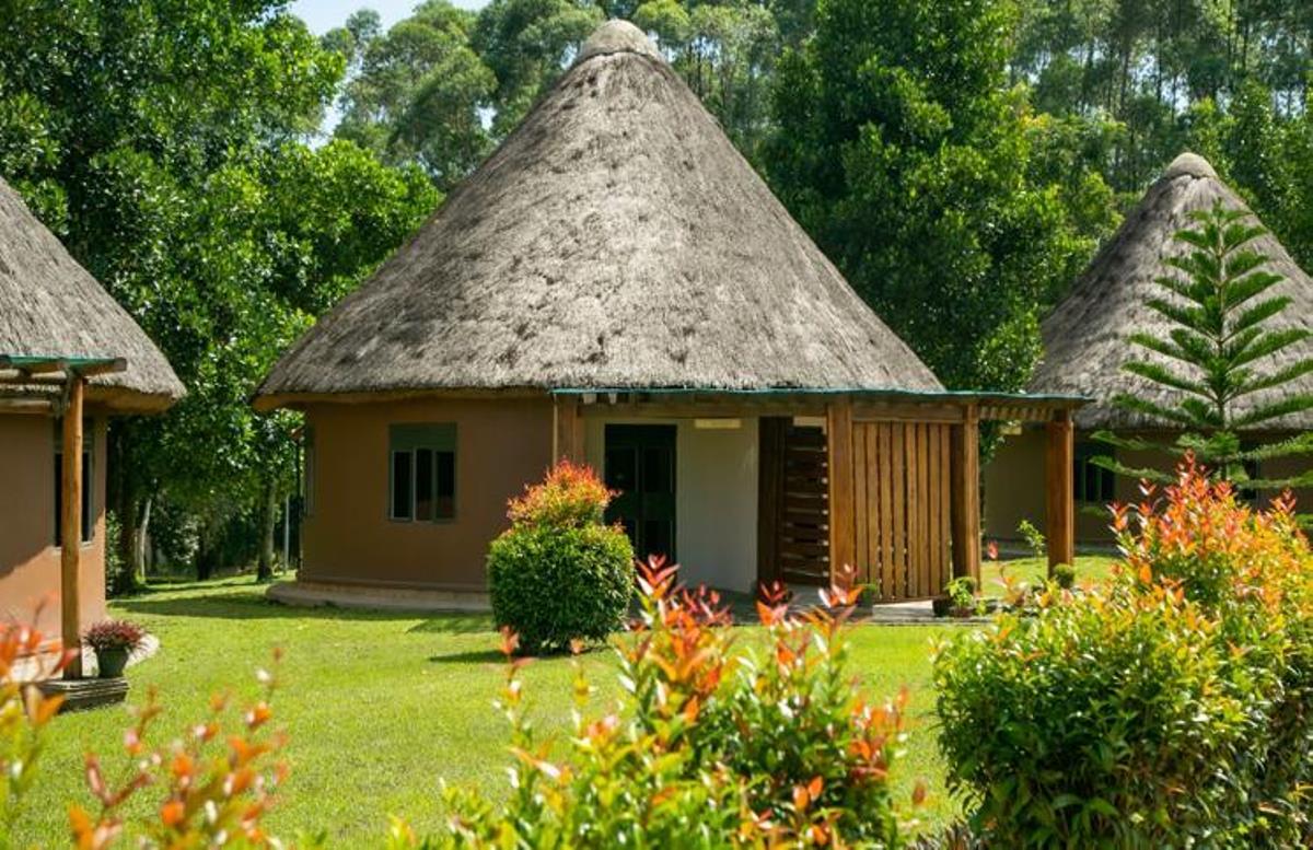 A photograph of cottages taken from Kakiri Farm Resorts in Wakiso, Uganda.