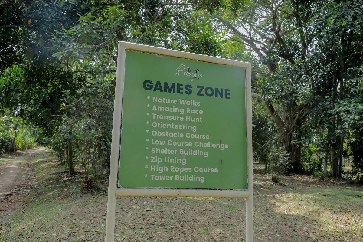 A photograph of a sign post showing the different activities offered at Kakiri Farm Resorts in Wakiso, Uganda.