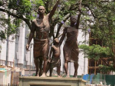 A photograph of the Stride Monument in Kampala, Uganda