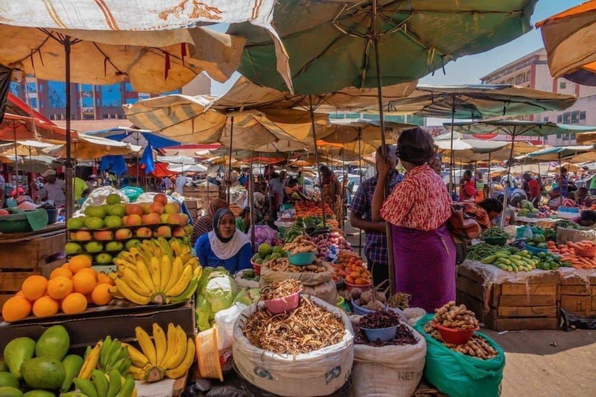 A photograph taken from Nakasero Market in Kampala, Uganda.