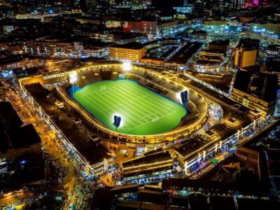 A photograph showing the Hamz Nakivubo Stadium located in Kampala, Uganda.