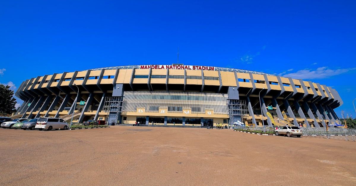 A photograph showing the entrance to Mandela National Stadium on Namboole Hill in Kira, Uganda.