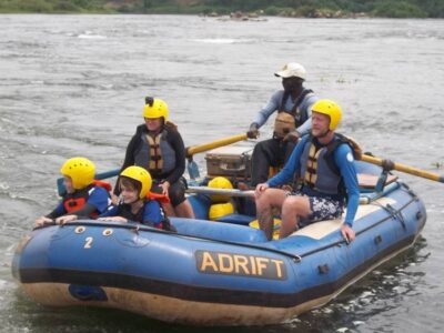 A photograph taken during a family rafting tour in Jinja in Eastern Uganda.