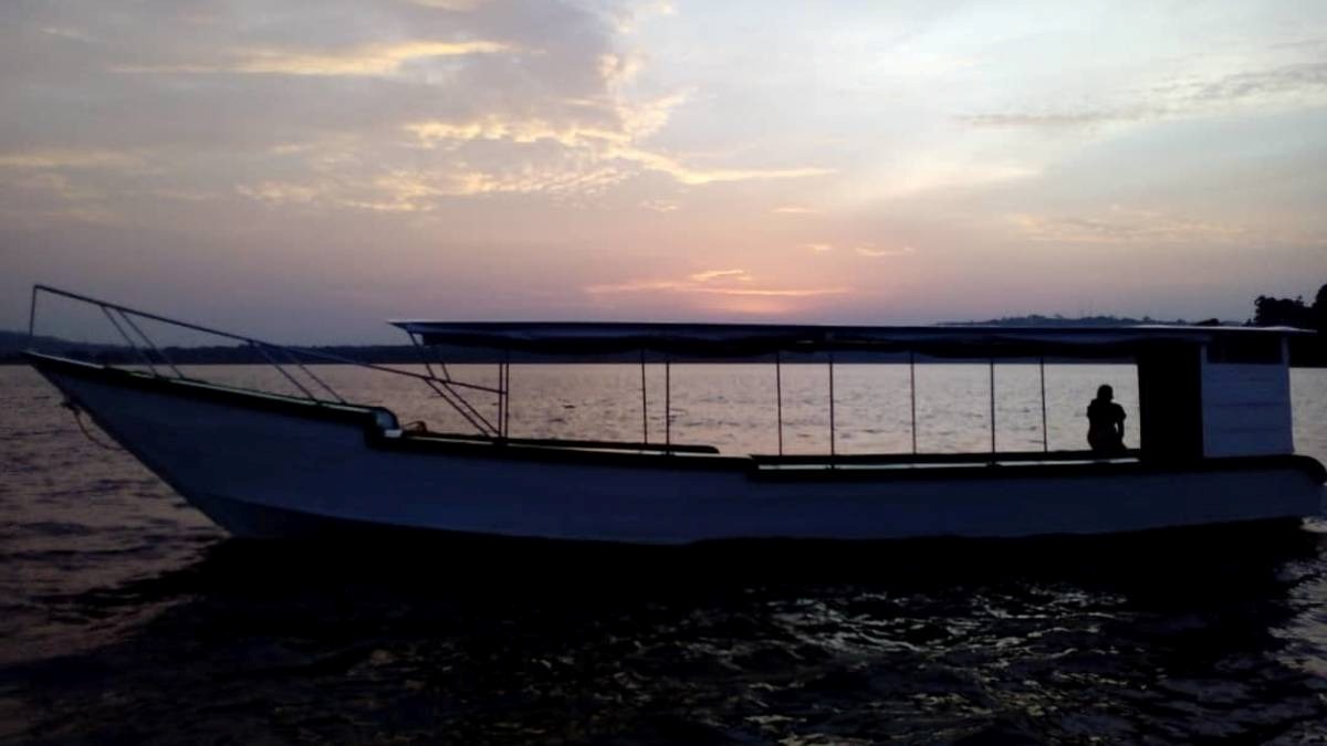 A photograph of the boat used to transport tourists during the Source of the Nile tour in Jinja, Eastern Uganda.