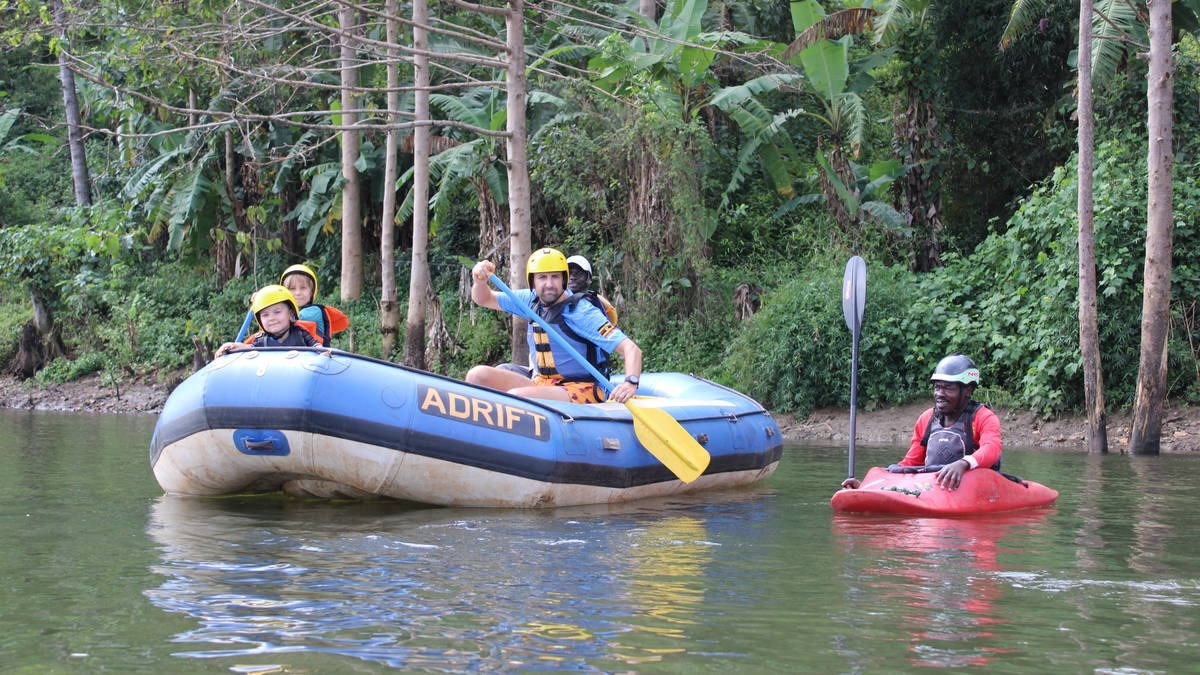 A photograph taken during a family rafting tour in Jinja in Eastern Uganda.