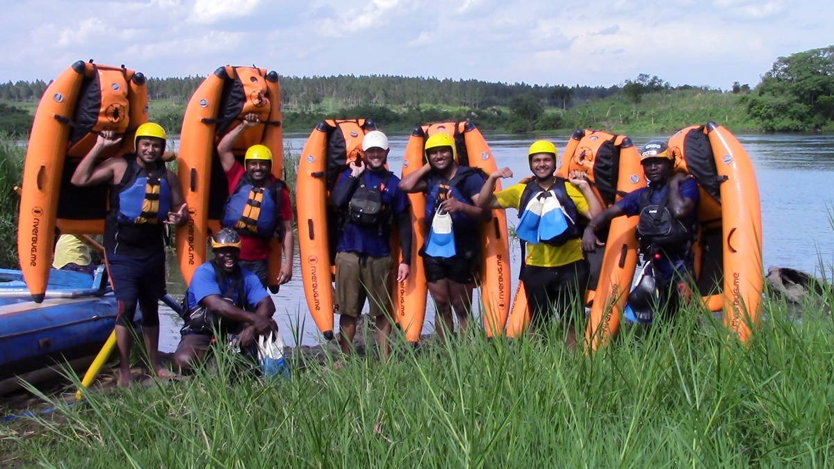 A photograph of tourists ready for river bugging in Jinja in Easter Uganda.