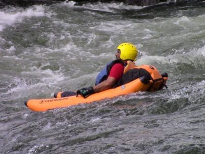 A photograph of a tourist taken during a river bugging tour in Jinja in Eastern Uganda.