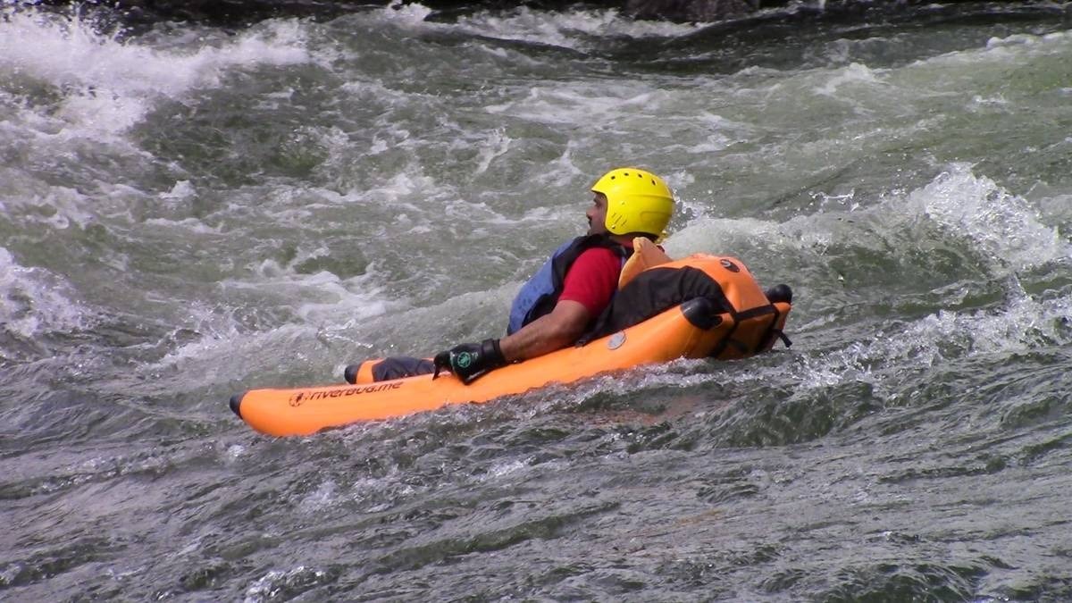 A photograph of a tourist taken during a river bugging tour in Jinja in Eastern Uganda.