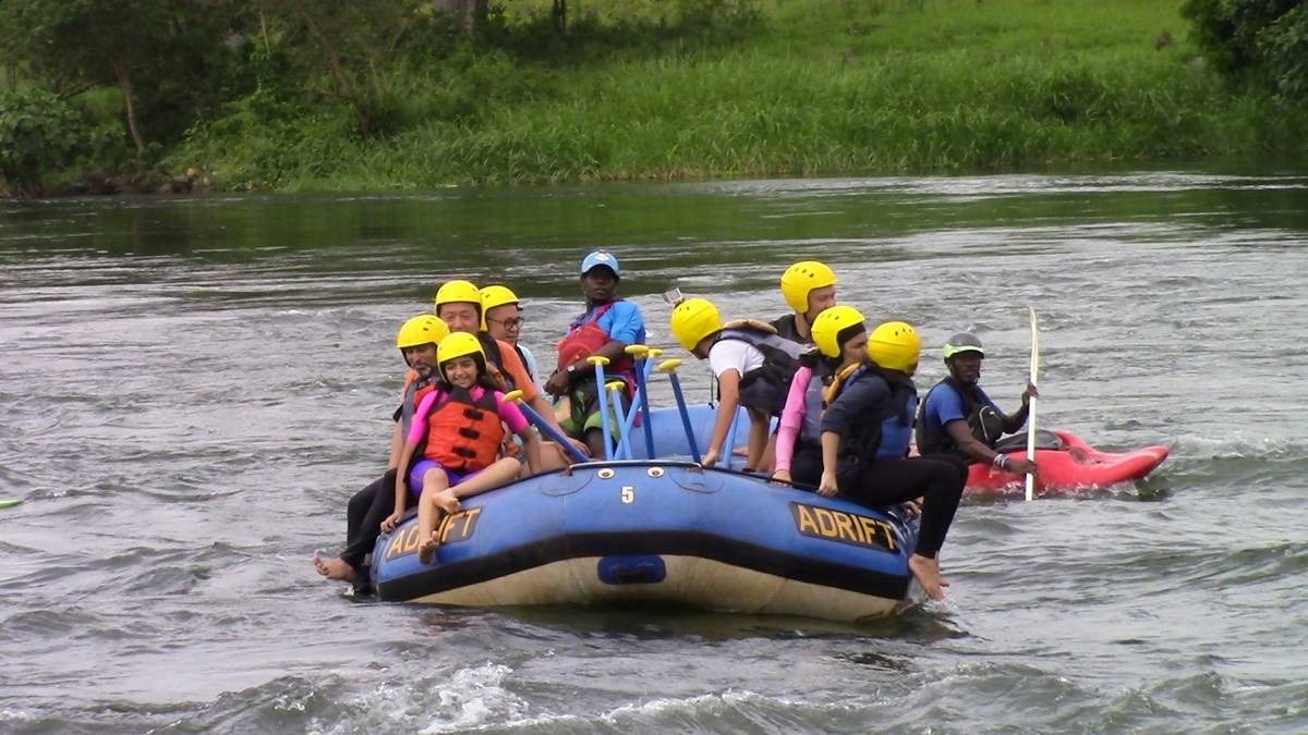 A photograph taken during a family rafting tour in Jinja in Eastern Uganda.