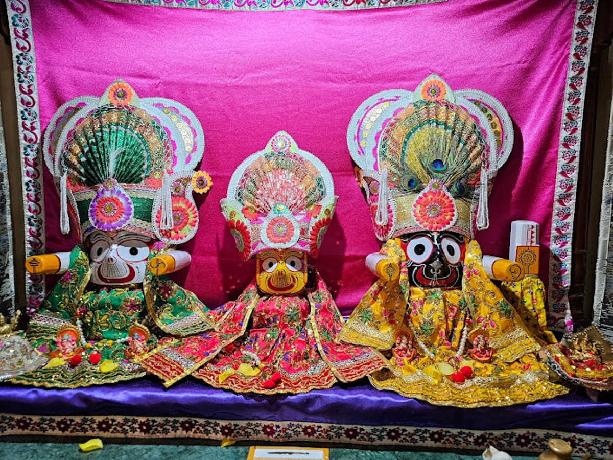 A photograph taken from the interior of the SSDM Hindu Temple in Kampala, Uganda