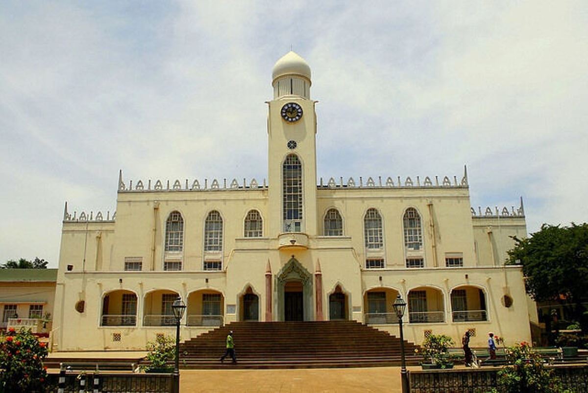 A photograph of the Aga Khan Mosque in Kampala, Uganda