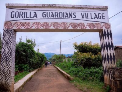 Photograph of the entrance to the Gorilla Guardians Village taken during a cultural tour in Musanze District in Rwanda