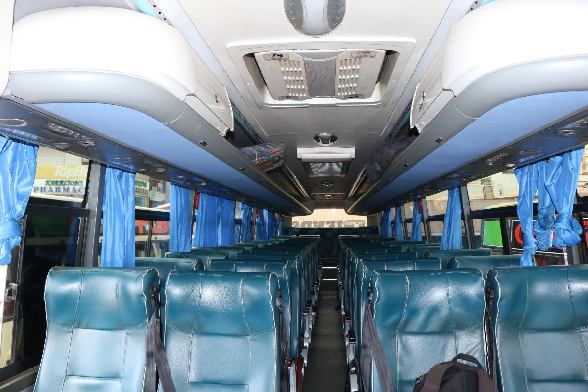 Photograph showing the interior of the Sanlait Friends Buses